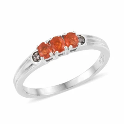 Natural Crimson Fire Opal  Ring Platinum Over Sterling Silver Size 8.0) 0.35 ctw - Image 1 of 4