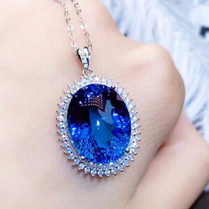 Classical Mother Jewelry Blue Topaz Gemstone Silver Women Necklace Pendants