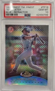 1999 FINEST TEAM BLUE REFRACTOR #9 DEREK JETER 129/150 PSA 10 GEM MT - Picture 1 of 2