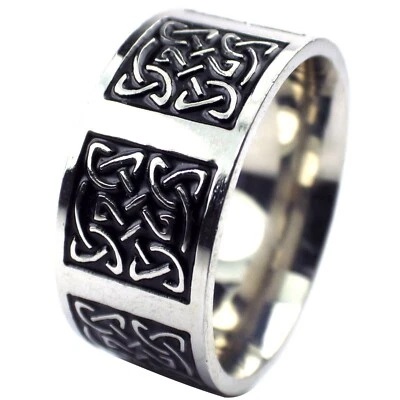 Celtic Wedding Band Black Silver Stainless Steel Norse Knot Viking Ring - Image 1 of 4