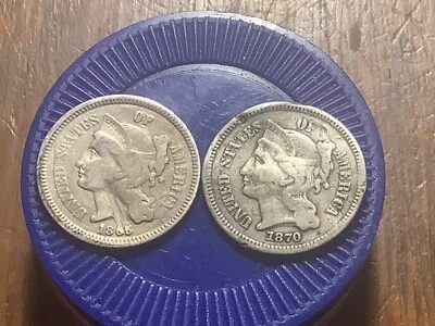 (2) Three Cent Nickels - 1865, 1870 - Image 1 of 2
