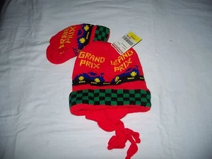Sombrero y mitones de punto a juego Wee Stretch para niños pequeños Grand Prix rojo vintage años 90 - Imagen 1 de 2