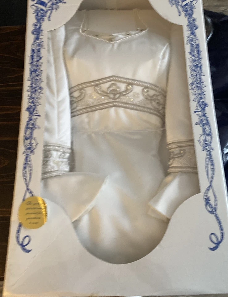 Vestido de novia vintage blanco satinado con cuentas manga larga conservado talla n/a Foto 1 de 4