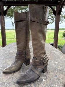 Freebird By Steven Flynn Boots Knee High Heel Full Zip Distressed Green Size 11 - Picture 1 of 7