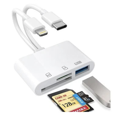 Lector de Tarjetas SD para IPhone iPad, Lightning y USB C Adaptador de Tarjeta SD de Doble Puerto Foto 1 de 4
