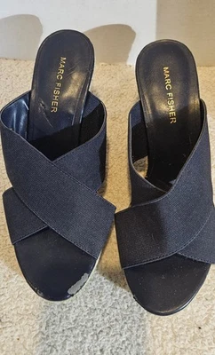 Marc Fisher navy 4" wedge heels womens open sandles A266508 size 7.5 - Image 1 of 4