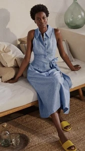 Boden Womens 10 Kate 100% Linen Sleeveless Shirt Dress Midi Hidden Placket - Picture 1 of 7