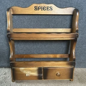 Vintage Wood Spice Rack 2 Shelf 2 Drawers Rack Only 13.5”x11" Rustic Farmhouse - Picture 1 of 11