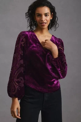 Blusa Top Anthropologie Terciopelo Corte Ciruela Púrpura Talla L Hada Cachicho Foto 1 de 4