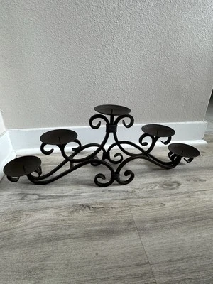 Bronze Tone Wrought Iron 5 Pillar Candle Holder - Image 1 of 4
