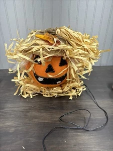fibra óptica calabaza jack o linterna Halloween. Iluminación de espantapájaros vintage - Imagen 1 de 16