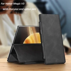 Estuche para libros con soporte magnético abatible de cuero con ranura para bolígrafo + lápiz óptico para Honor Magic V3 - Imagen 1 de 17