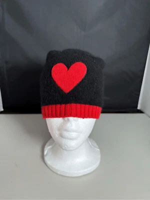Gorro corazón 100 % cachemir para mujer OS negro rojo invierno tranquilo lujo glamour Foto 1 de 4