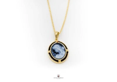 COLLANA CON CIONDOLO IN ARGENTO 925 DAMA SU  AGATA BLU NATURALE  - Immagine 1 di 3