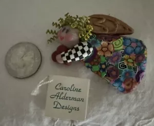 Vintage Handmade Caroline Alderman Hand painted Clay Animated Angel Pin - Picture 1 of 10