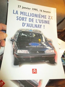 Ancien Dépliant Représentant Citroën :la Millionième ZX de l'Usine d'Aulnay 1995 - Foto 1 di 3