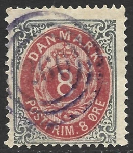 Denmark 1875 8o Gray & Carmine #28a SCARCE Numeral cancel #260 in VIOLET F Used - Picture 1 of 2