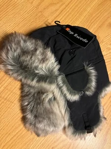 VERY WARM Absolut Vodka Black w/ Faux Fur Warm Trapper Hat Medium 60cm LARGE - Picture 1 of 3