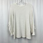 Stevie Hender Womens Ivory Gray Long Ruffle Sleeve Pullover Sweater Size Small