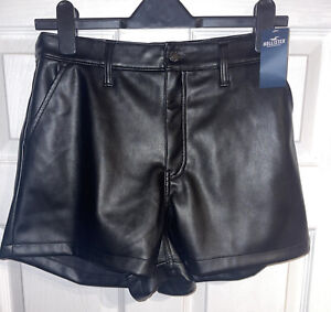 hollister ULTRA HIGH-RISE FAUX LEATHER SHORT 3" black size Large, new