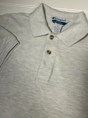 Vintage Champion Polo Men's Medium Light Gray Embroidered Logo Shirt - Image 1 of 4