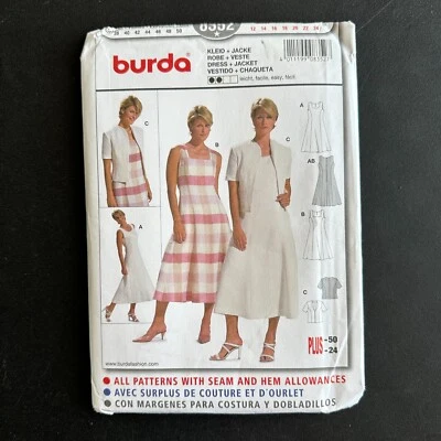 Burda Sewing Pattern 8352 Size 12-24 Jacket and Sleeveless Midi Dress 90s Y2K - Image 1 of 4