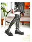 ALL BLACK Brand 350 USD Chude plecy Skóra Lugged Wedge Over The Knee Boots 6