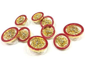SET 9 BOTTONI METALLO LACCATO ROSSO LEONE ORO - Picture 1 of 2