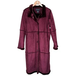 Vintage Centigrade Coat Womens Medium Faux Suede Shearling Long Wine Burgundy - Picture 1 of 12