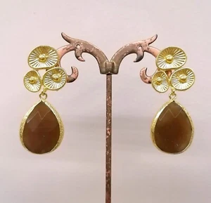 Orecchini Fiori Ottone e Goccia Agata Marrone - Foto 1 di 1