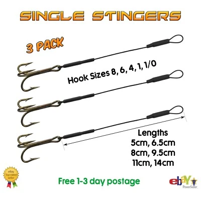 Iscas macias x3 Single Stingers - Traço de arame - Isca - Pesca de lúcio e predador - Imagem 1 de 2