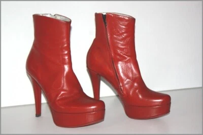 FREE LANCE Bottines Boots Plateforme Tout Cuir Rouge Foncé T 37 TBE - Photo 1/4