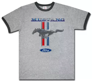 Ford Mustang t-shirt ford racing shirt gray black men's ringer shirt t-shirt - Picture 1 of 1