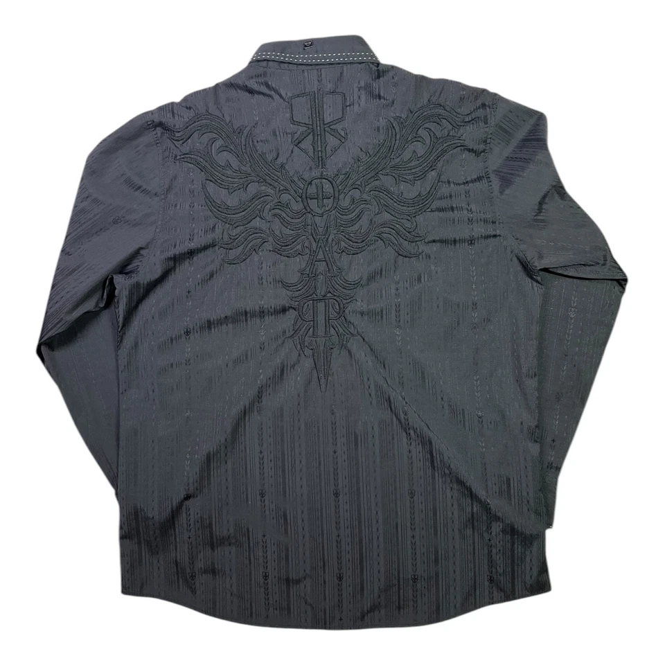Roar Men's XL Black Long Sleeve Button-Up Shirt Embroidered Stretch - Image 1 of 4