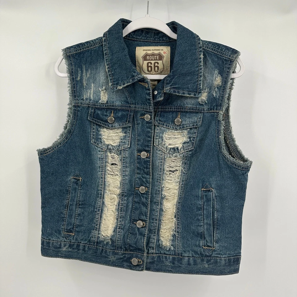 Chaleco vaquero Route 66 para mujer talla XL desgastado Y2K Western Grunge ropa de calle Foto 1 de 4