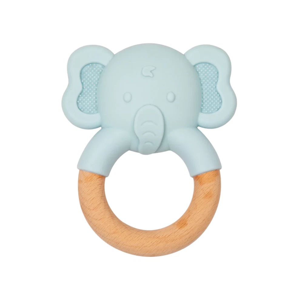 Зубочиститель TookyToy Elephant Baby | силиконовое и деревянное кольцо для прорезывания зубов для младенцев - Изображение 1 из 4