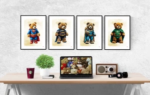 Juego de 4 impresiones de superhéroes de oso de peluche DC Comics imágenes póster de arte de pared - Imagen 1 de 5