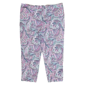 Talbots Capri Pants Womens 16 Pastel Purple Pink Turquoise Paisley Cropped - Picture 1 of 13