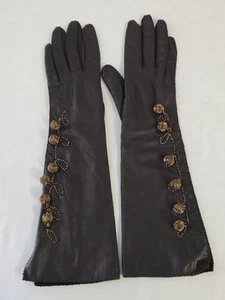 Vintage Opera Gloves Mid Length 14.25" Length. Soft Leather,  Beaded. RARE FIND - Picture 1 of 9