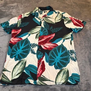 Camicia EXPRESS manica corta con bottoni stampa foglia tropicale hawaiana uomo media - Foto 1 di 10