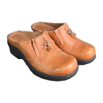 Ariat Mule Clogs 8 B Leather Tan Slingback Comfort Western Cowgirl Boho Rancher - Image 1 of 4