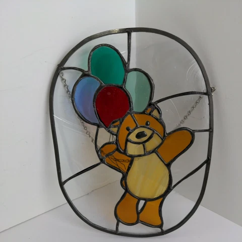 Vintage Stained Glass Light Catcher Teddy Bear & Balloons 8.25" × 11" Cover