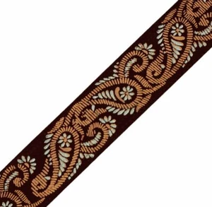 Vtg Saree Border Indian Craft Trim Antique Printed Pailsey Velvet Fabric Lace - Picture 1 of 4