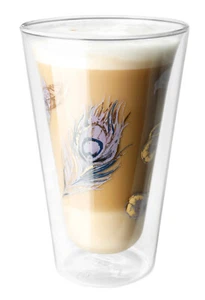Thermoglas doppelwandig, Glas für Latte Macchiato Kaffee Tee, Pfauenfeder 450ml - Bild 1 von 12