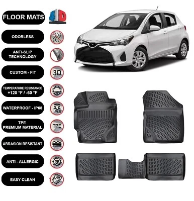 Floor Mats Liner Fits Toyota Yaris Hatchback (2013-2019) Waterproof Black 4Pcs - Image 1 of 4
