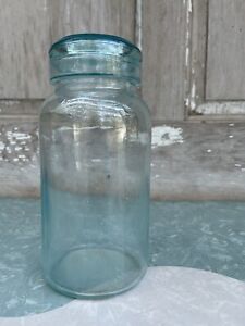 Antique Safety Valve Patd May 21 1895 HC Fruit Jar Glass Lid QT Aqua
