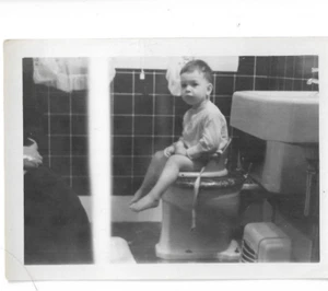 Potty Training Bathroom Toilet Boy ~ Snapshot Photo 1950's Child - Picture 1 of 1