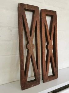Par de paneles cruzados antiguos de roble tallado a mano con respaldo de silla 16,5" Hx4,25" W rústico - Imagen 1 de 21