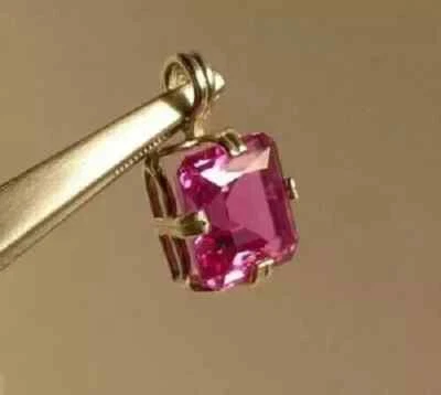 14K Yellow Gold Plated 18" 2Ct Princess Cut Lab-Created Pink Ruby Women Pendant - Image 1 of 4
