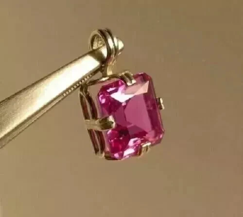 14K Yellow Gold Plated 18" 2Ct Princess Cut Lab-Created Pink Ruby Women Pendant - Image 1 of 4